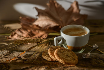 cup of coffee and biscuits on the table