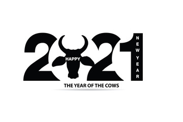 Happy New Year 2021, The Year of the Cow. Vector illustrator