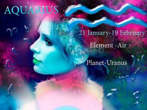 Astrological symbol of the zodiac Aquarius with a description