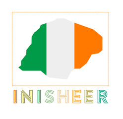 Inisheer Logo. Map of Inisheer with island name and flag. Astonishing vector illustration.