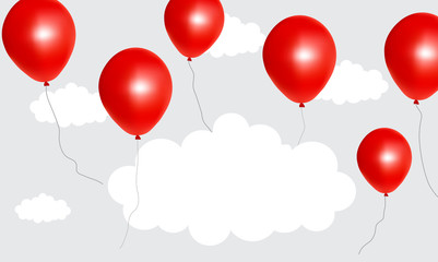 Red balloons and clound, Design template Happy Day, background and Celebration concept. Vector illustration.