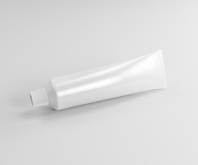 Toothpaste tube and packaging. Ointment or cream, cosmetic box mockup. 3d white cosmetic gel. 3D rendering.