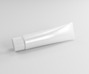 Toothpaste tube and packaging. Ointment or cream, cosmetic box mockup. 3d white cosmetic gel. 3D rendering.