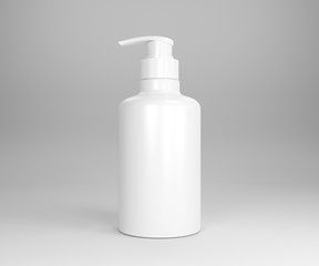 Liquid soap bottles with pump. Isolated for cleaning, cream or care product on white background. 3D renfering. 3D illustration.