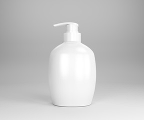Liquid soap bottles with pump. Isolated for cleaning, cream or care product on white background. 3D renfering. 3D illustration.