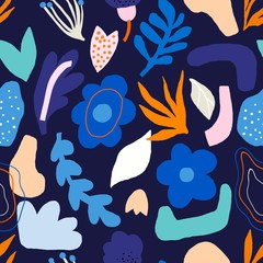 Abstract seamless pattern with decorative cut out floral shapes
