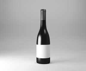 Bottle of wine or champagne with a blank label isolated on wiite background. 3D illustration. 3D rendering