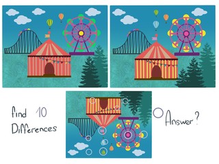 Find 10 differences. Logical children’s game. Circus