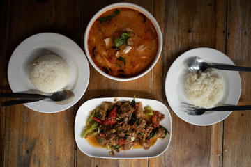 Set of simple thai spicy meal for lunch.
