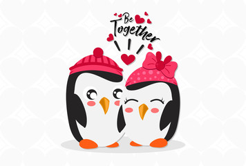 Penguin in love, Valentine's day graphic design with cute penguin couple  - Vector illustration