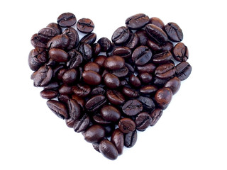 Heart shape from Coffee bean seeds. 