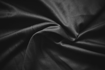 Abstract dark black crumpled fabric texture background - Smooth elegant black silk , satin luxury...