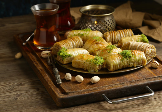 traditional oriental sweets baklava with nuts