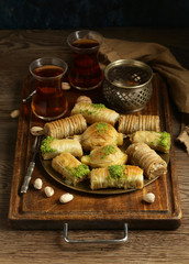 traditional oriental sweets baklava with nuts