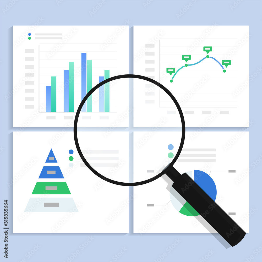 Poster research data analysis graph concept. predictive analyses to promote the strategic goals with magnif