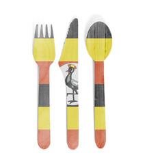 Eco friendly wooden cutlery - Plastic free concept - Flag of Uganda
