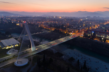 aerial view of Millennium bridge over Moraca river in Podgorica