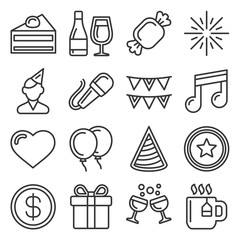 Fototapeta premium Party and Celebration Icons Set on White Background. Line Style Vector