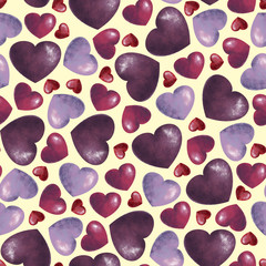 seamless pattern with bright hearts on light background