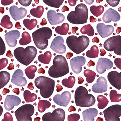 seamless pattern with bright hearts on  white background