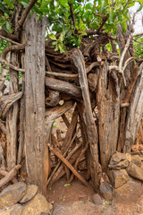 Fototapeta premium Fantastic walled village tribes Konso. African village. Africa, Ethiopia. Konso villages are listed as UNESCO World Heritage sites.