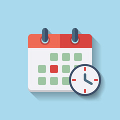 Flat calendar and clock Icon.