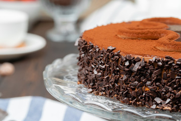 Chocolate cake with chocolate powder on top