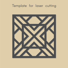 Template for laser cutting. Stencil for panels of wood, metal, plastic. Square abstract geometric background for cut. Decorative stand.