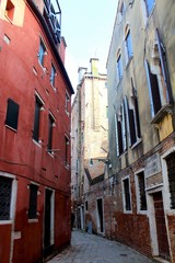 Venice, Italy, December 28, 2018 evocative image of the narrow calle of Venice