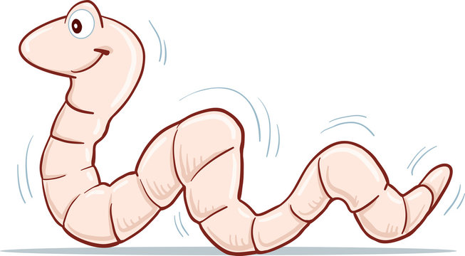  Illustration of a funny cartoon earth worm character smiling and crawling