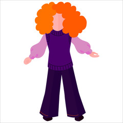 A standing woman in mixed style. Flat design with some details. Isolated personage on white background.