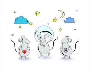 Three cute mice in vector illustration