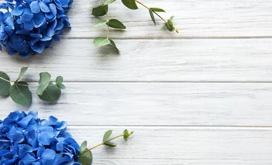 Foto op Plexiglas Blue hydrangea flowers © Olena Rudo