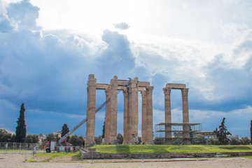 The Temple of Olympian Zeus also known as the Olympieion or Columns of the Olympian Zeus, is a former colossal temple at the center of the Greek capital Athens dedicated to Olympian Zeus
