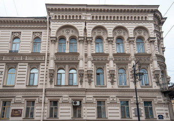 A facade of the building in classic neo-baroque style in Saint Petersburg, Russia. 