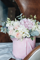 Beautiful bouquet with pink and white tender flowers 