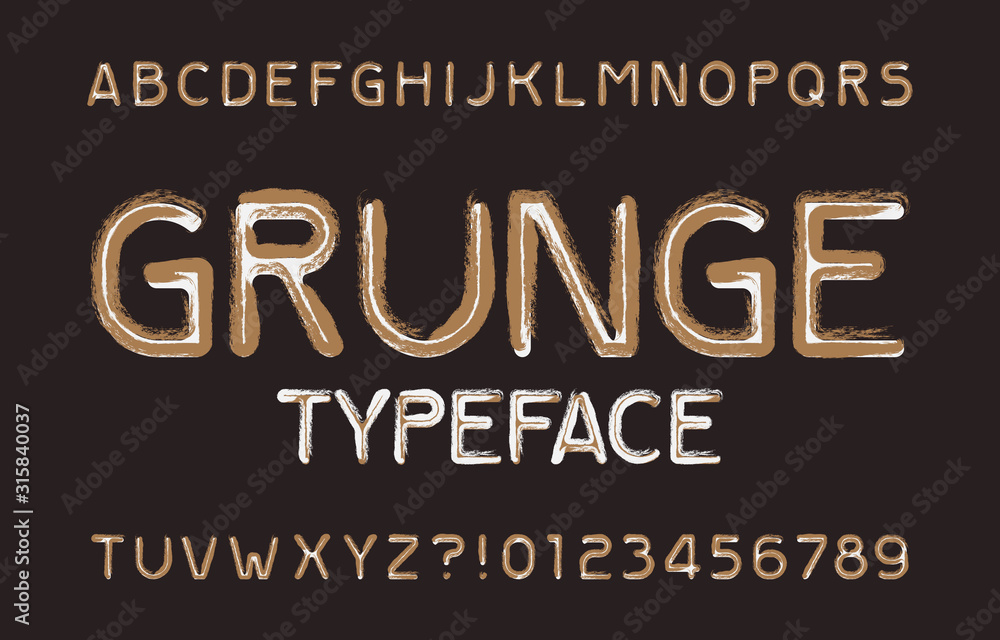 Fototapete messy grunge alphabet font. rough scratched uppercase letters and numbers. stock vector typescript f
