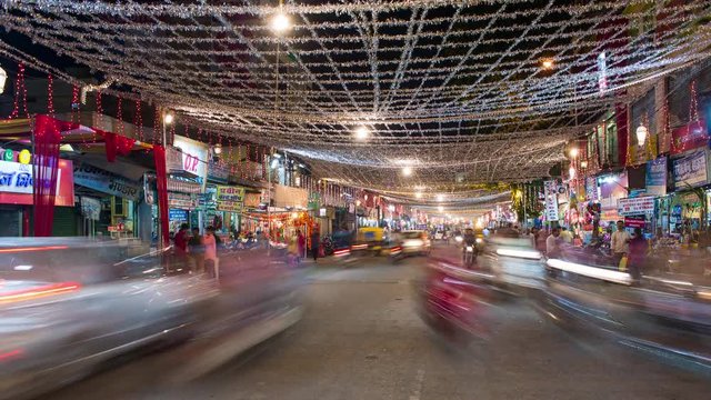Street Lighting at Night for the Diwali Festival, Udaipur, Rajasthan, India