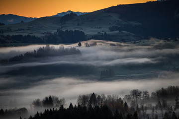 Morgendlicher Nebel in der Schweiz
