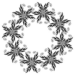 Fototapeta premium Decorative black round frame with branches. Luxury floral mandala. Vintage illustration. Template design for invitation, poster, card, fabric, textile. 