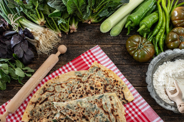 Traditional Turkish food, Turkish pancake gözleme with cheese and herb