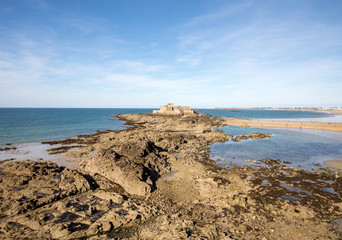 View of the Fort National and beach n Saint Malo  Brittany, France