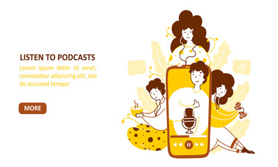 Podcasts library flat vector landing page template