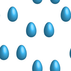 Happy Easter seamless pattern with blue eggs on white background. Design for card, postcard, wallpaper, posters. 3d vector stock illustration. 