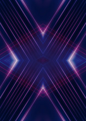 Dark abstract futuristic background. Neon lines glow. Neon lines, shapes. Multi-colored glow, blurry lights, bokeh. Empty stage background