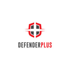 Defender plus logo inspiration, software technology logo template