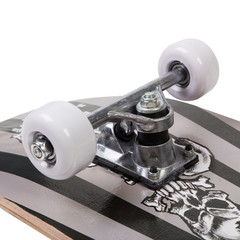 modern colorful skateboard - pennyboard isolated on white, wheels close up