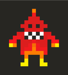8 bit pixel monster character from retro video game for children.