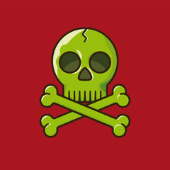 Green skull and crossbones vector illustration