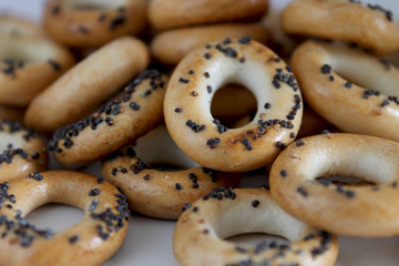Small pastries for tea and coffee: small dried cookies with poppy seeds